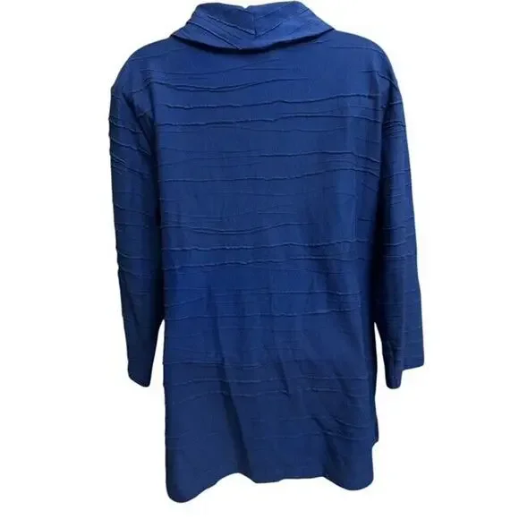 Ali Miles Large Top Royal Blue Pullover Cowl Neck Buttons Overlap Cotton Nylon - Picture 5 of 5